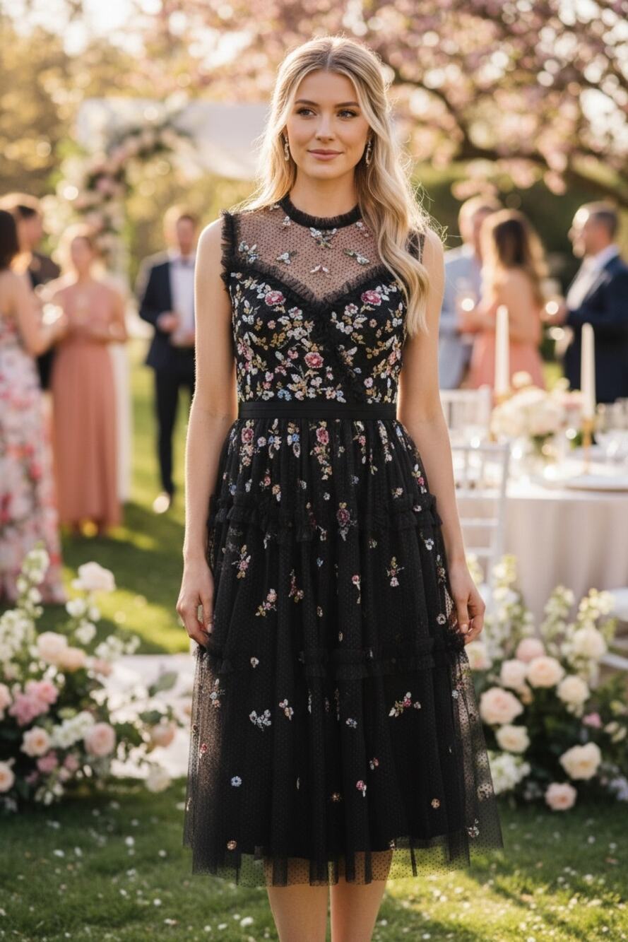 NWT NEEDLE & THREAD DRESS BLACK WEDDING GUEST COCKTAIL PARTY EVENING EDGY WITCHY